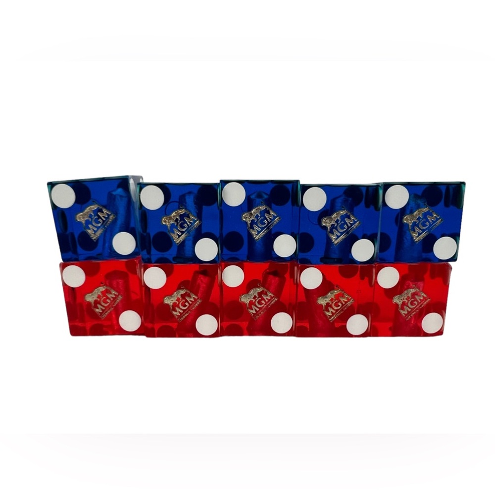 MGM Casino Dice Lot Of 10 Red Blue Cancelled Drilled Translucent Number Vintage